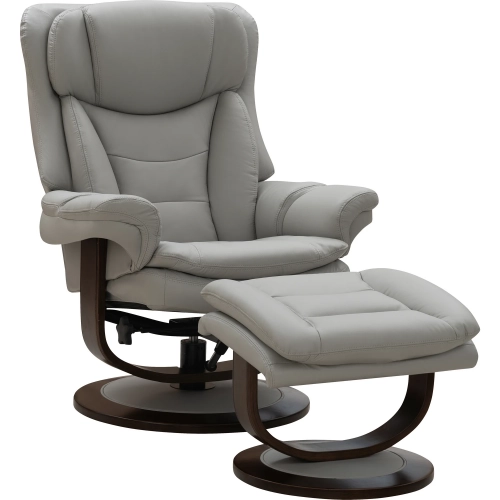Lennox Swivel Pedestal Recliner with Ottoman in Knox Chromium Gray Top-Grain Leather